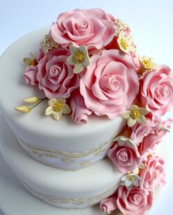 2 tier round Cascading Roses and Lace - Karen's Cakes