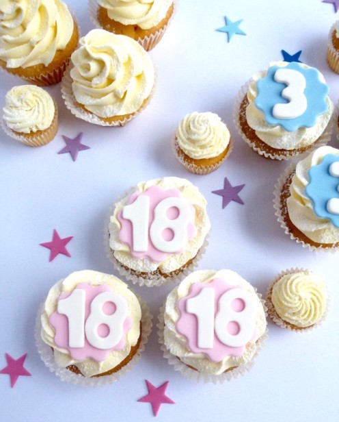 Pink and blue numbered cup cakes