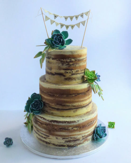 Semi Naked Wedding Cake With Sugar Succulents Karen S Cakes
