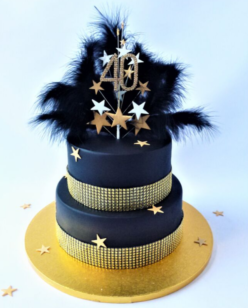 2 tier Diamante & Feathers Cake
