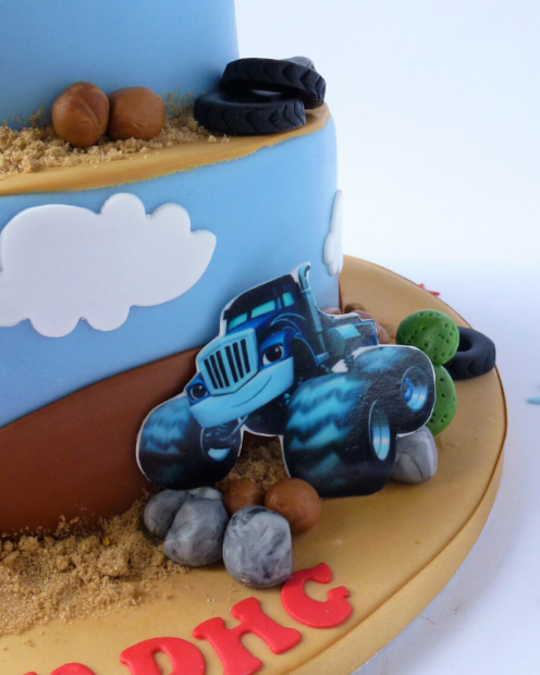 Monster truck on a birthday cake