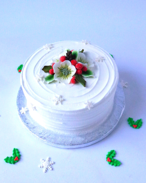 Royal iced Christmas cake with flowers