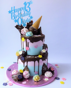 2tier ice cream cone drip birthday cake