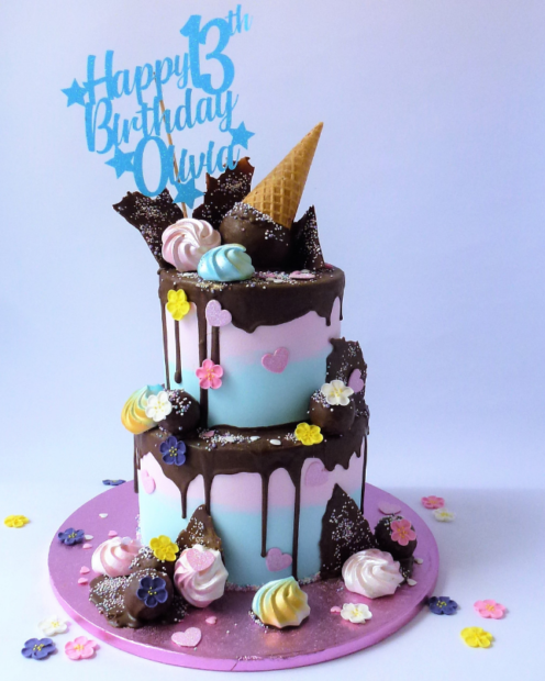 2tier ice cream cone drip birthday cake