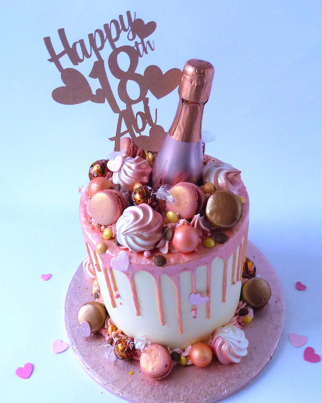 Drip cake with a bottle of fizz! - Karen's Cakes