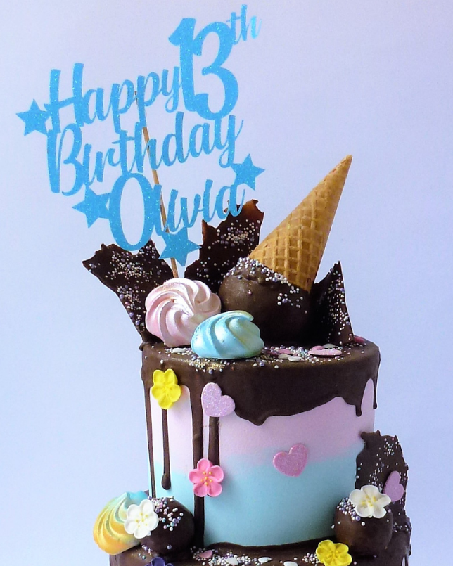 1 tier Ice cream Cone drip cake | Karen's Cakes