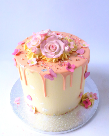 Pastel drip cake with sugar flowers - Karen's Cakes