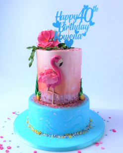 2tier flamingo cake