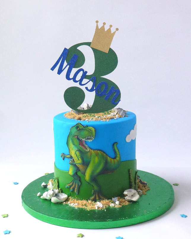 Amazon.com: Unimall Dinosaur Three Rex Cake Topper Green Glitter T-Rex 3  Cake Picks Cake Decoration for 3rd Boy Birthday Kids Party Supply  Decoration : Grocery & Gourmet Food